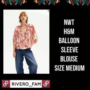 NWT |  H&M  | BALLOON SLEEVE BLOUSE | SIZE MEDIUM